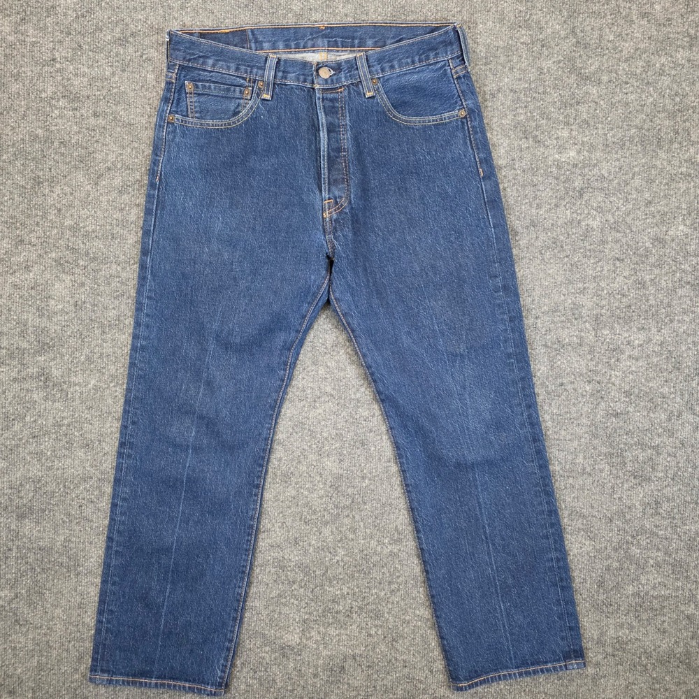 Levis 501 Jeans Mens W33 L27 Blue Denim Medium Wash Straight Button Fly Causal
